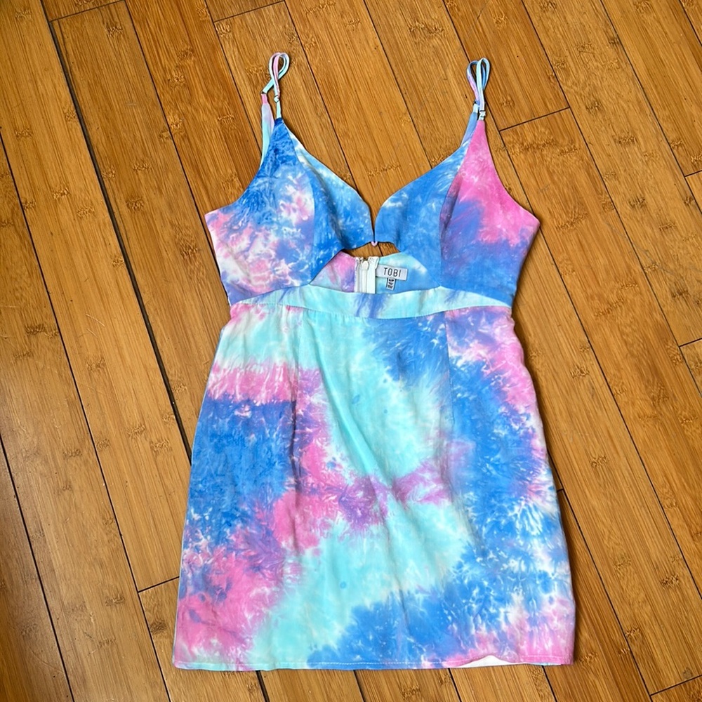 Tobi Cut-Out Pastel Tie Dye Mini Dress - S